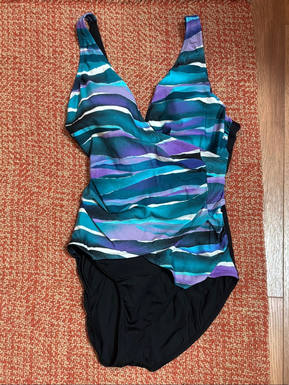 Jantzen Teal, Purple & Black Wave-Print One-Piece Swimsuit 16